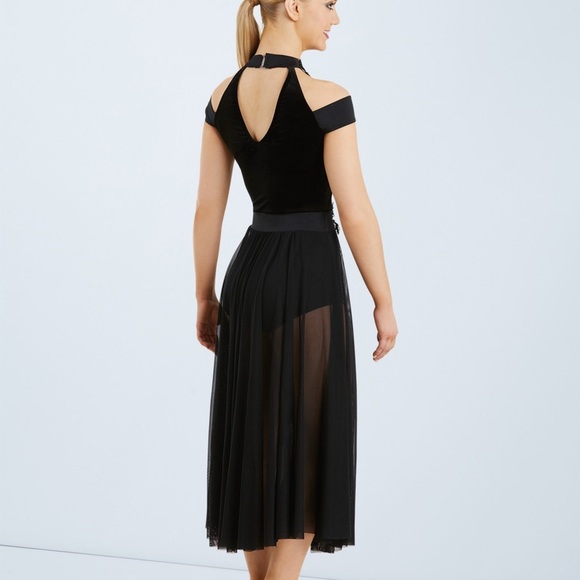 Weissman Black Velvet Leotard Dance Halloween Costume Attached Panel Skirt Large - Picture 2 of 15